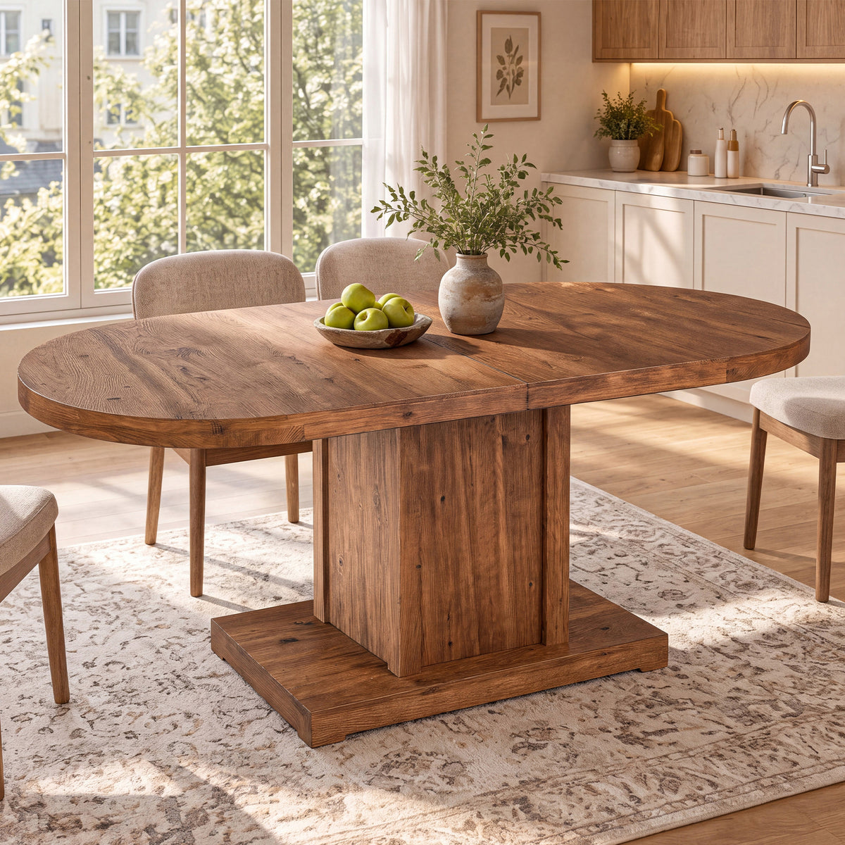 63" Oval Farmhouse Solid Wood Dining Table for 4-6, Sturdy 400 lb Kitchen Table