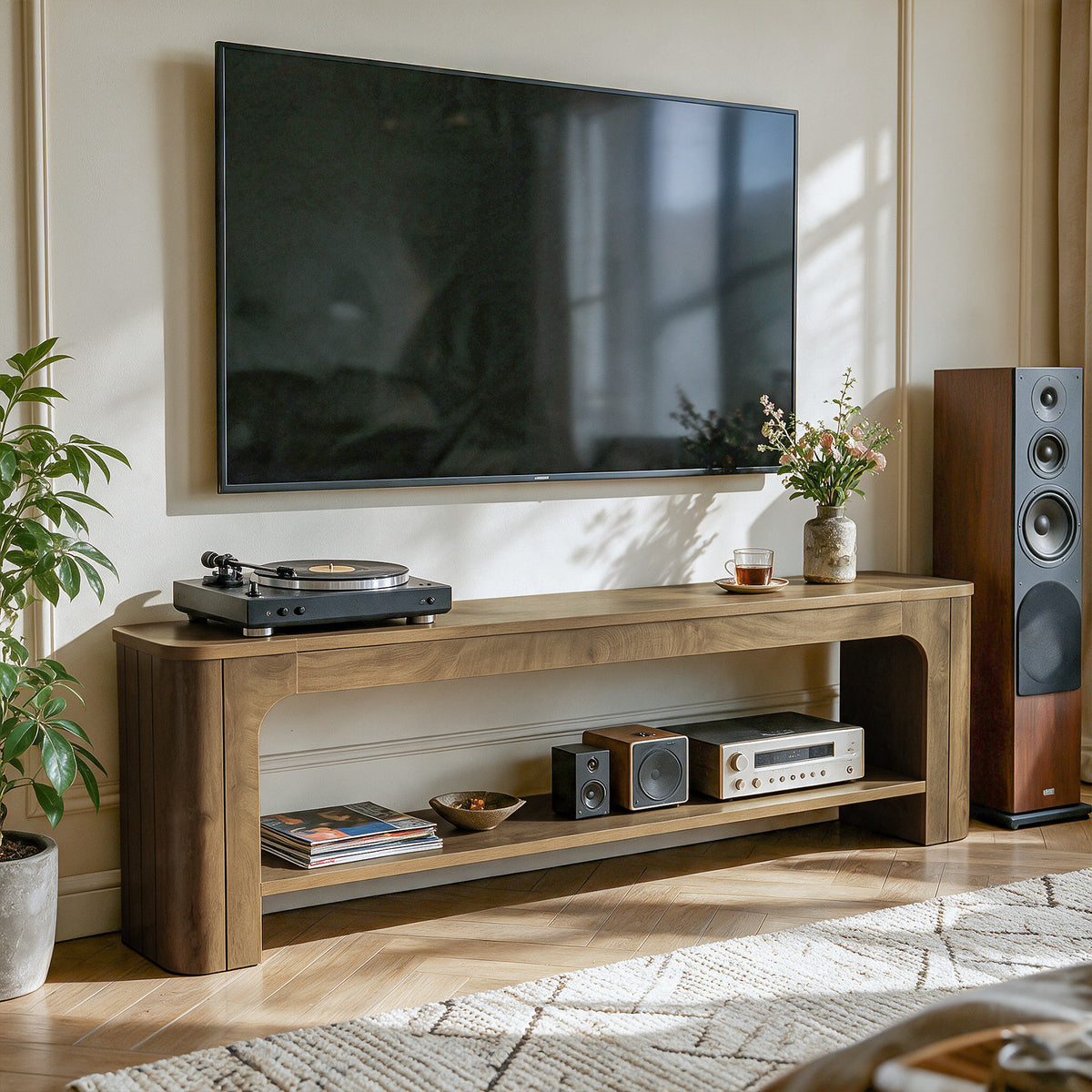 78.7" TV Stand for TVs Up to 80", Rustic Entertainment Center with  Open Shelf for Living Room