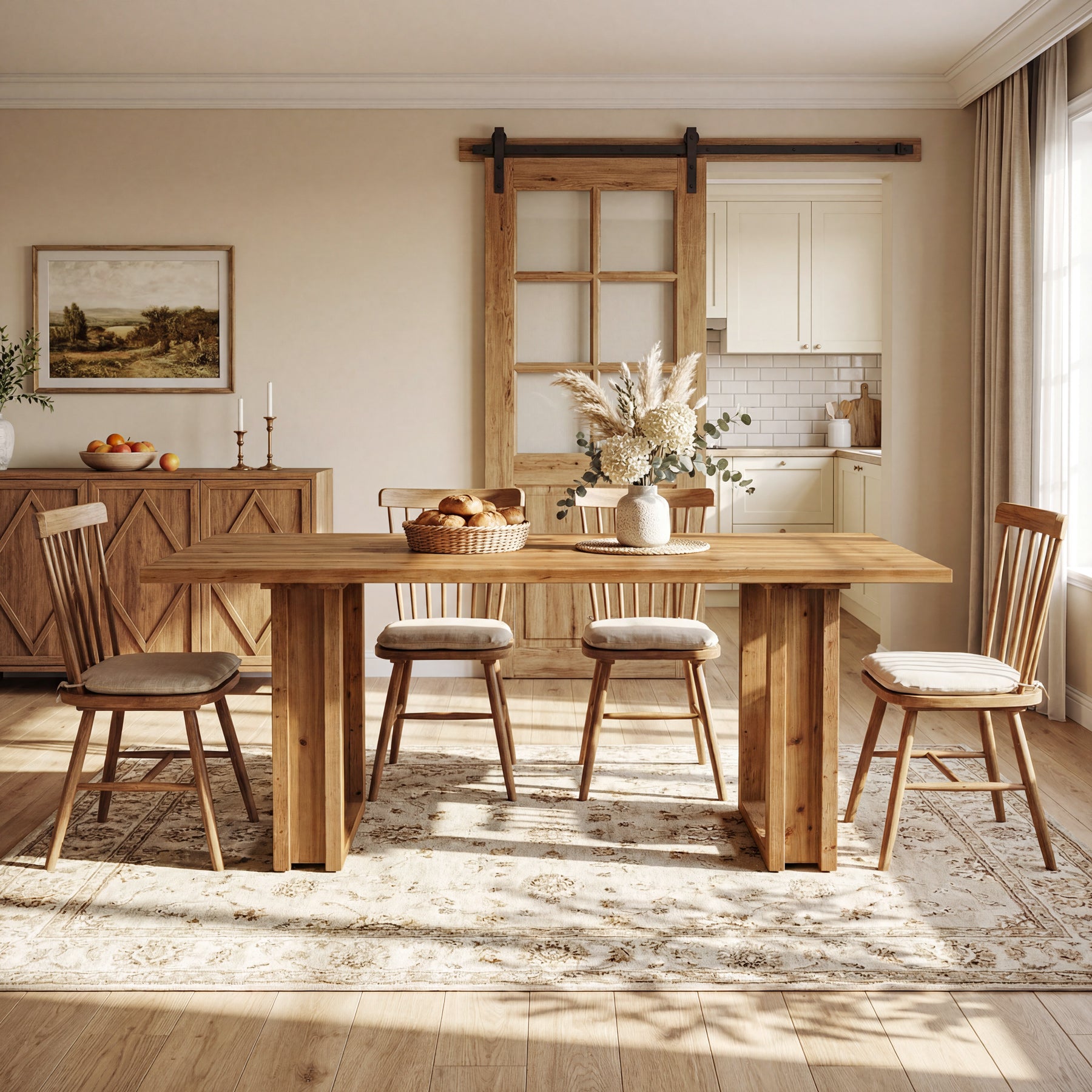 ヘキサテーブル65 チーク　FH65t Tribesigns 63-Inch Solid Wood Dining Table, Farmhouse Kitchen