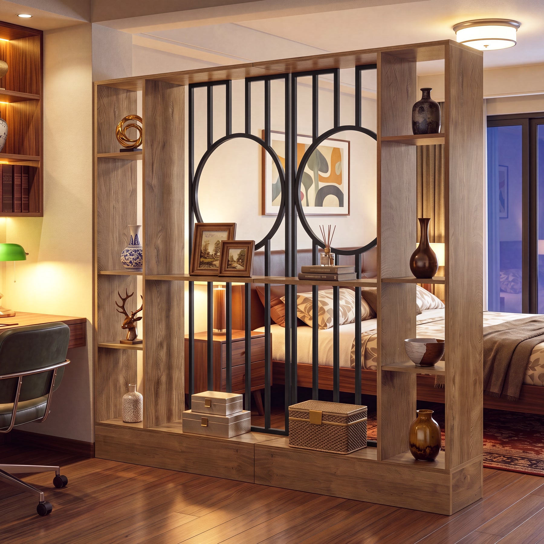 70.8" Wall Room Divider, Free-Standing Room Partition with Shelves