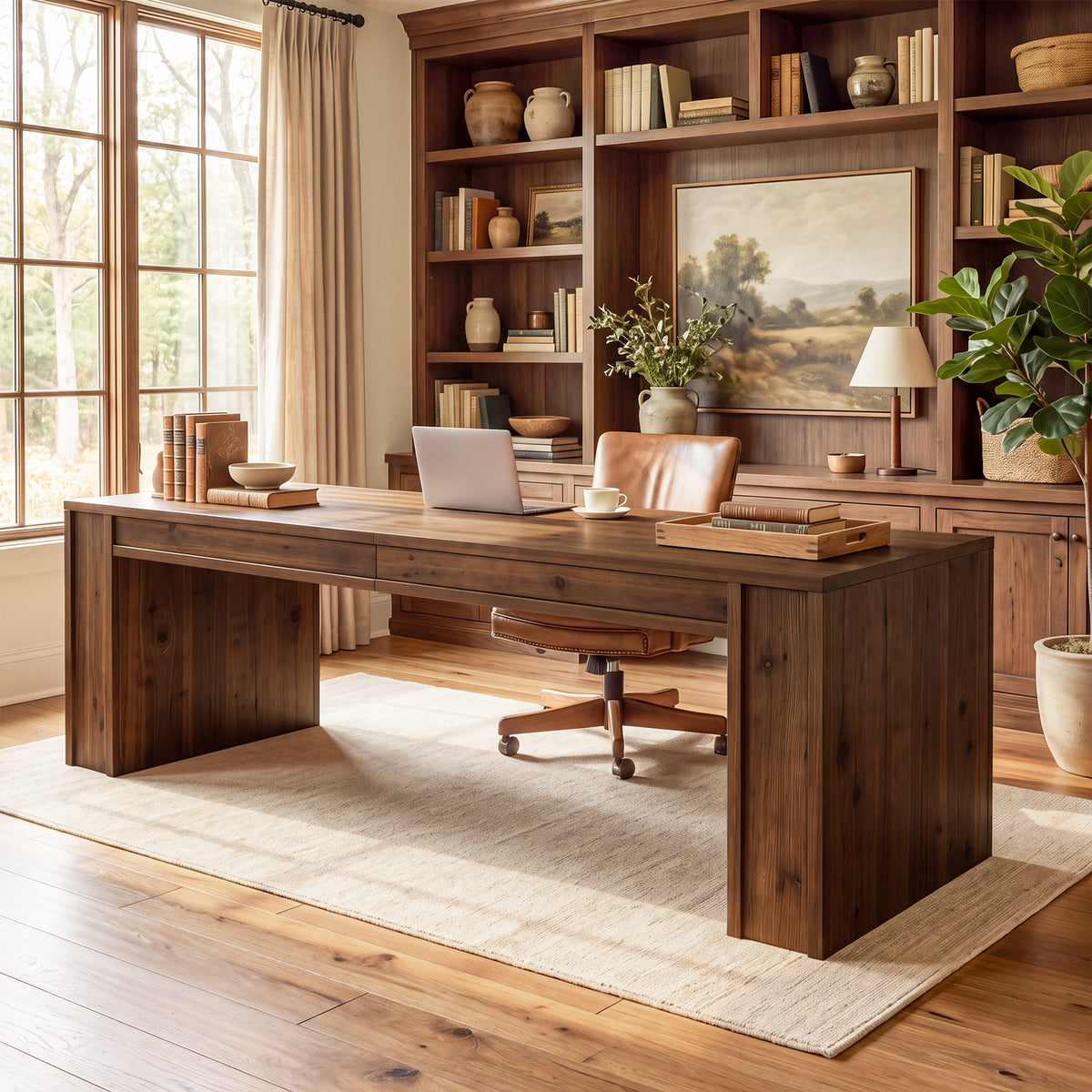 Solid Wood 2-Person Desk, 78.7" Double Computer Desk Workstation for Home Office