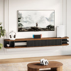 71" Floating TV Stand with Fluted Doors, Solid Wood Media Console with Cable Management for 50-90" TVs
