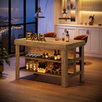 Home Bar Table Unit, 55" Counter Height Bar Cabinet with Storage Shelves