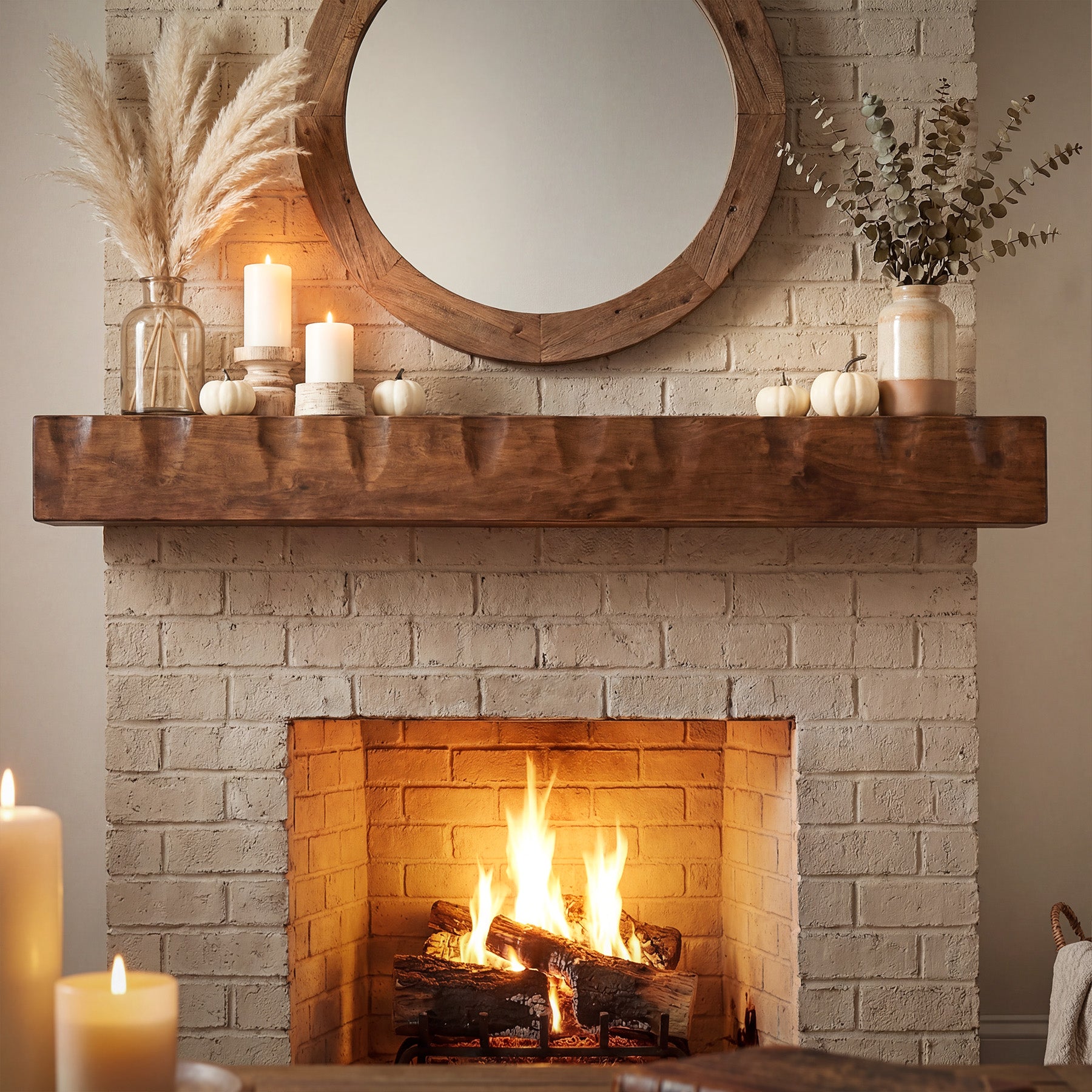63" Fireplace Mantel Shelf, Solid Wood Wall Floating Mantel Shelf for Over Fireplace