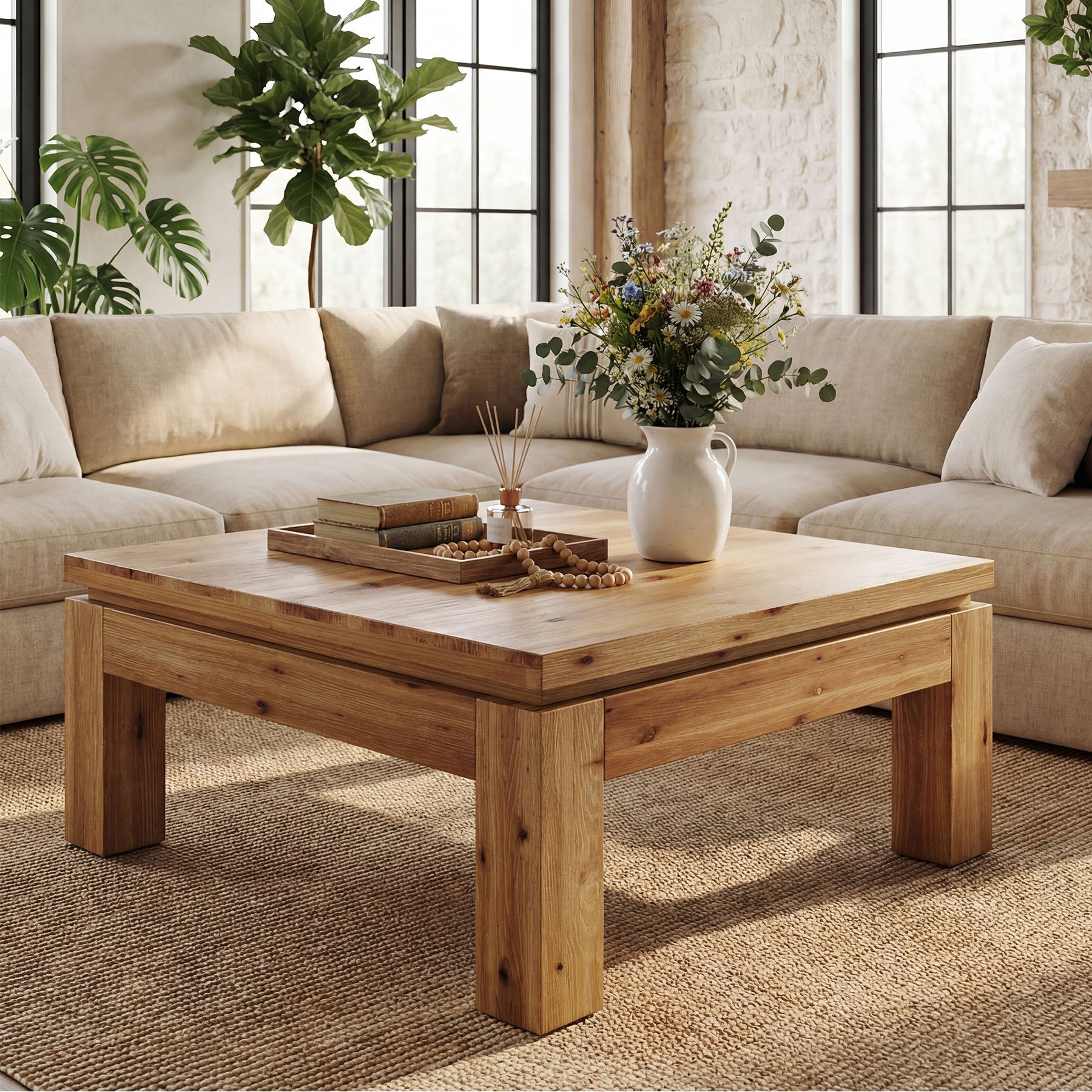 Tribesigns 31.5" Square Coffee Table with Solid Wood Build, Farmhouse Table for Living Room and Small Spaces