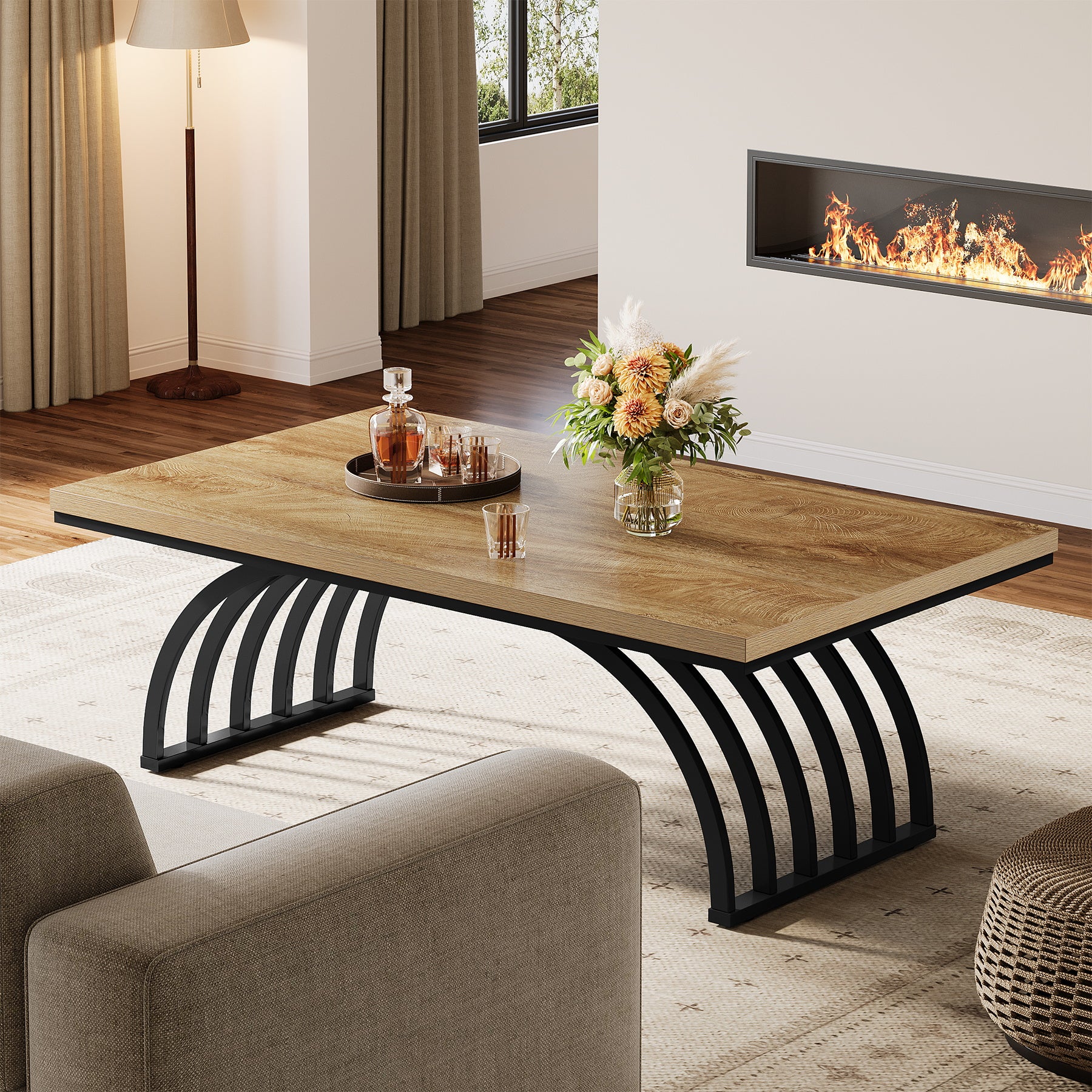 47" Coffee Table, Rectangular Center Tea Table with Metal Frame Legs