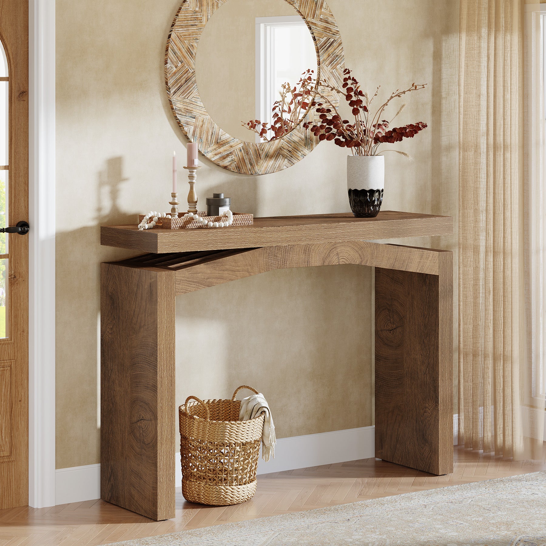 40" Farmhouse Console Table, Narrow Entryway Sofa Table with Hollow Design for Hallway, Foyer, or Living Room