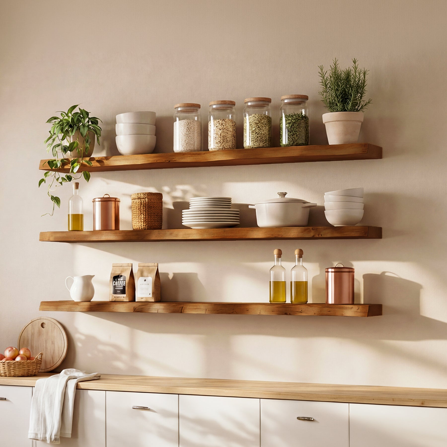 47.2" Floating Shelves for Wall Set of 3, Solid Wood Live Edge Wall Shelves