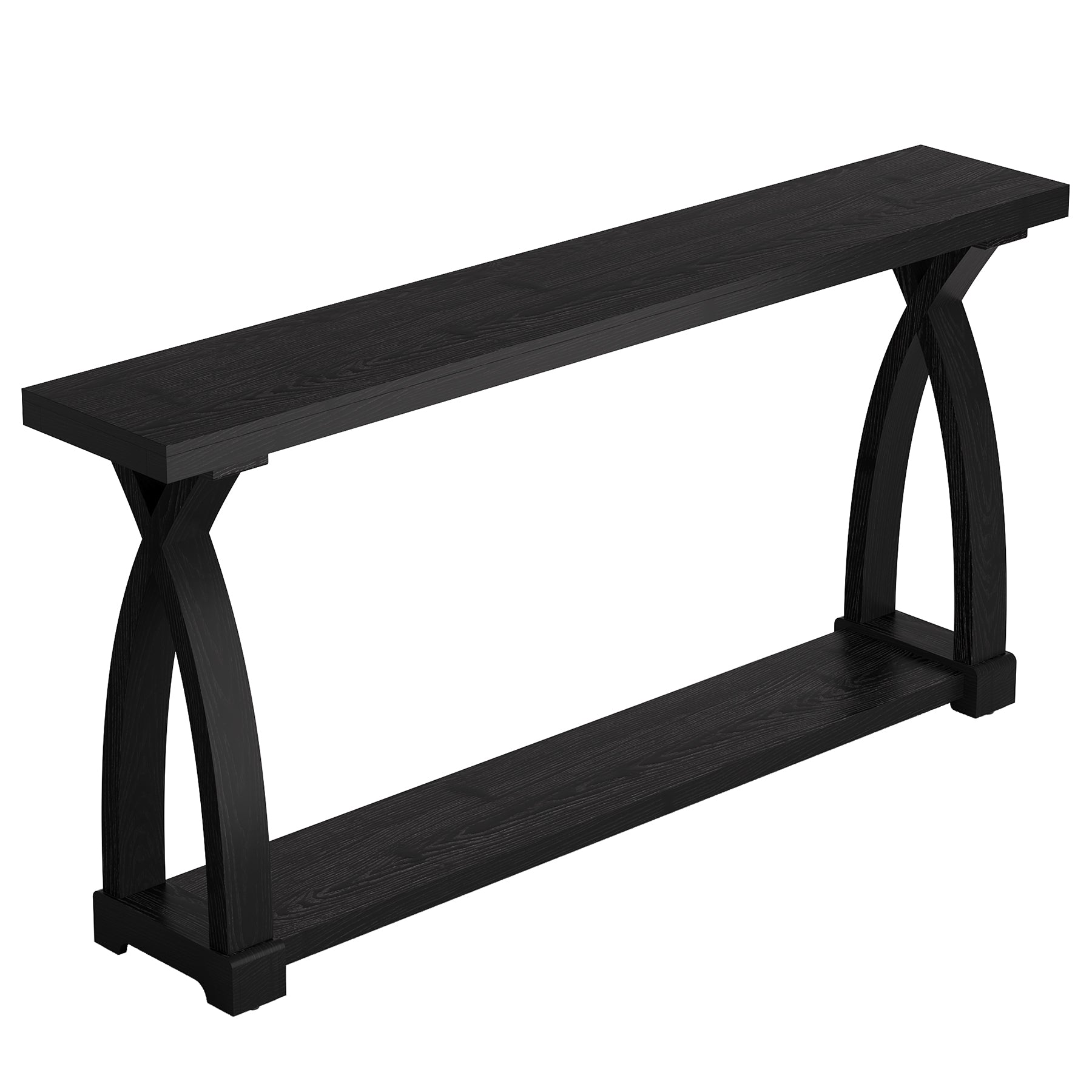 63" Solid Wood Console Table, Narrow Sofa Entryway Table with 2-Tier Storage