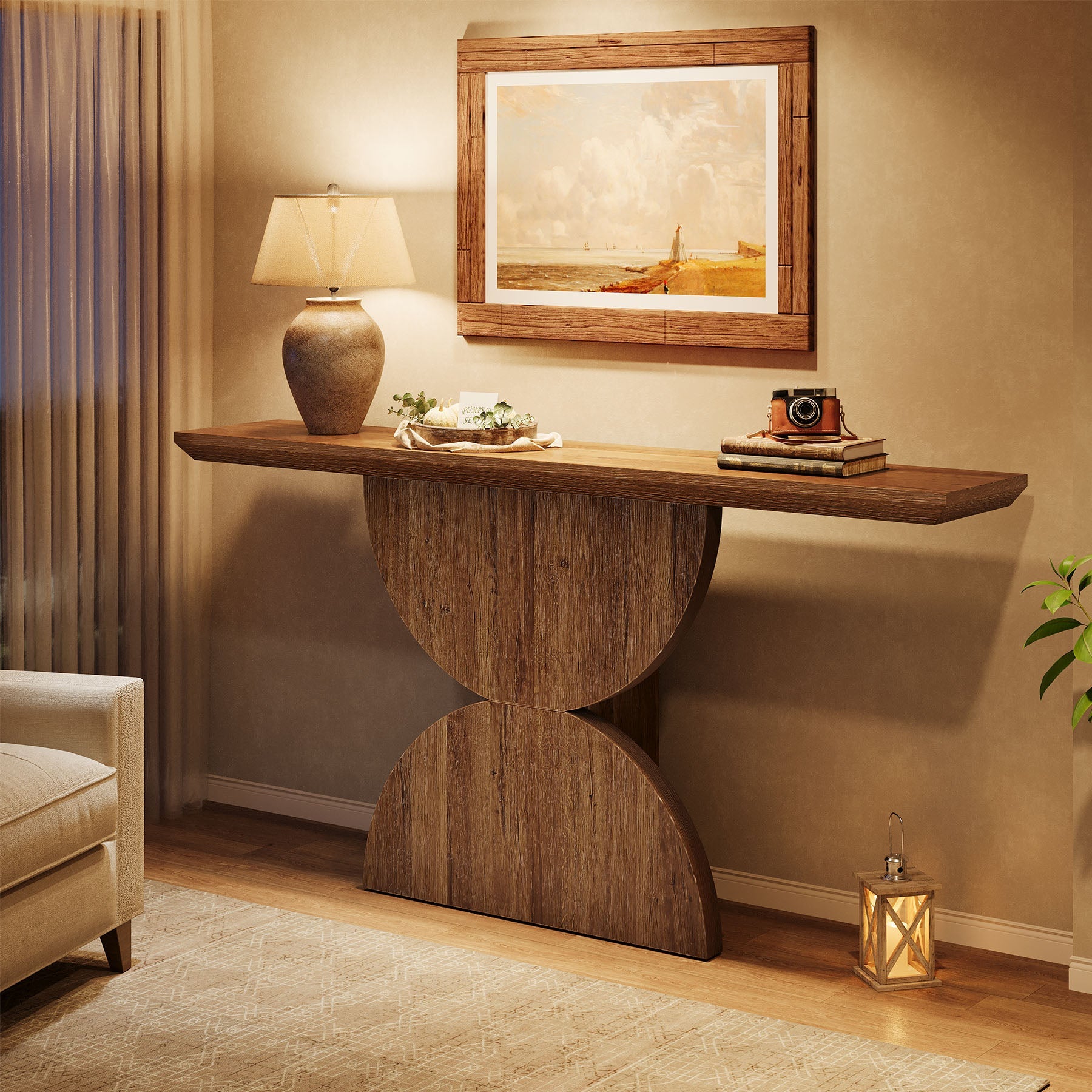 63" Console Table, Narrow Entryway Table with Unique Sturdy Base