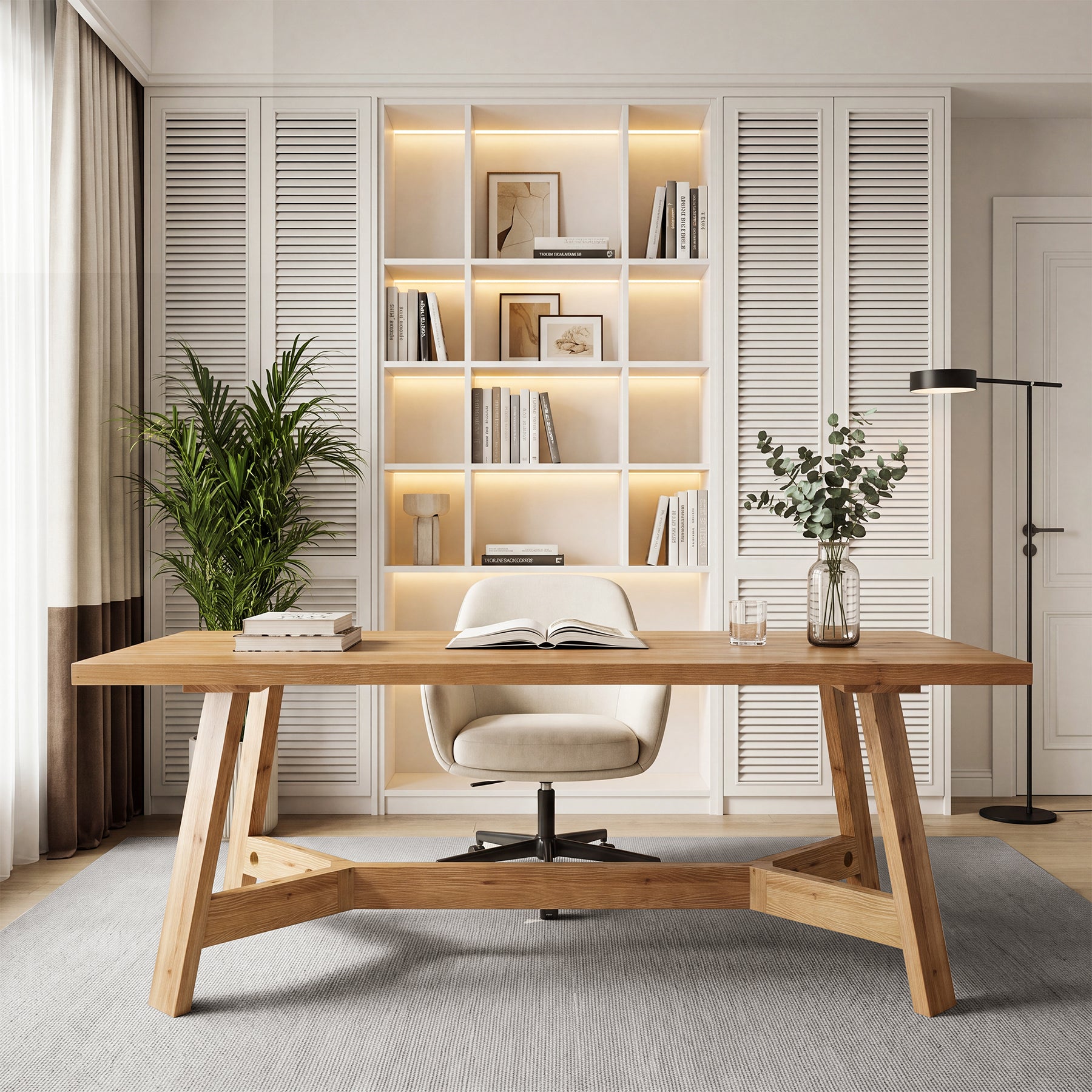 63" Solid Wood Computer Desk, Rectangular Executive Desk Study Table for Home Office