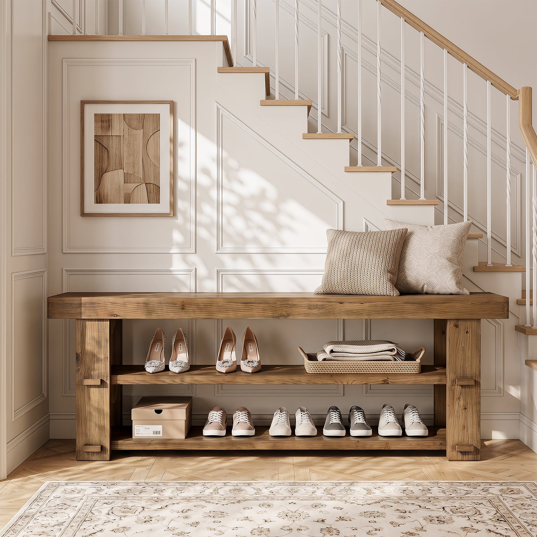 Tribesigns 55-Inch Entryway Bench, 2-Tier Shoe Storage Bench