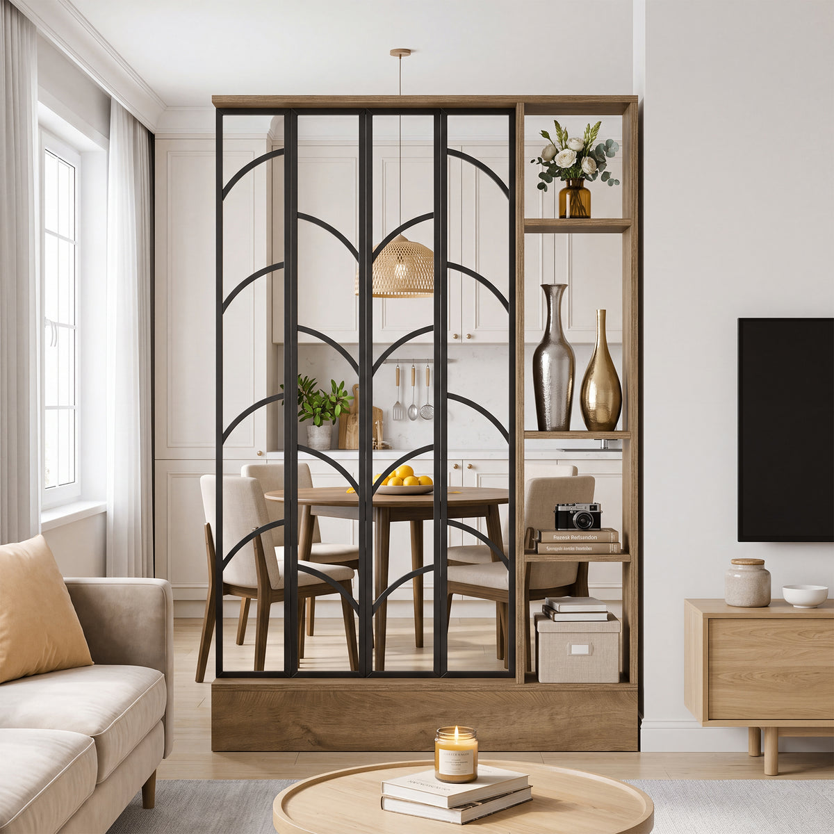 71" Tall Freestanding Room Divider with Shelves, Storage Partition Screen
