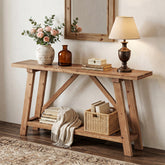 62.9" Solid Wood Console Table, Narrow Sofa Table with Storage Shelf for Entryway 3