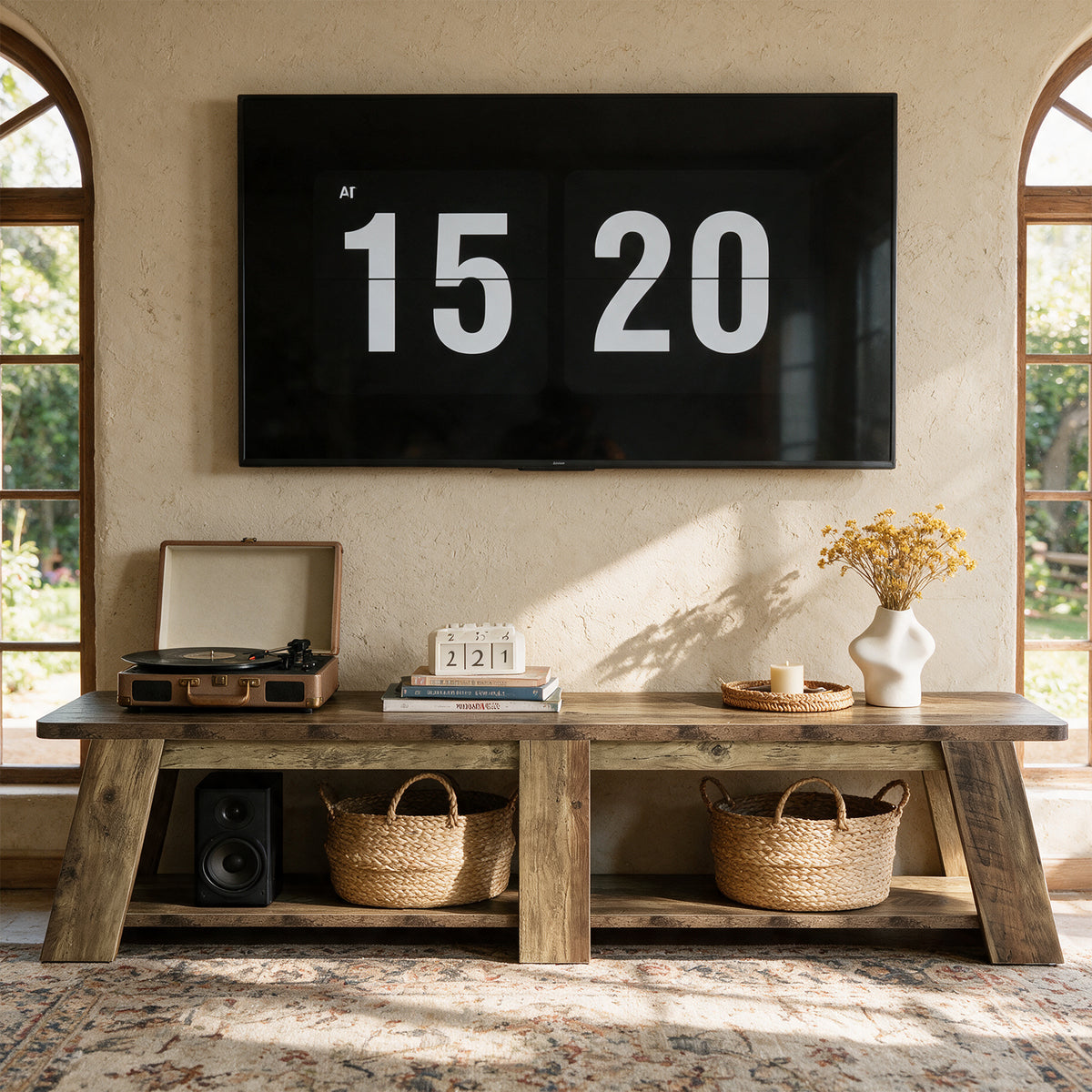 71" TV Stand for Up to 80" TVs, 2-Tier Entertainment Center with Trapezoid-Style Frame for Living Room
