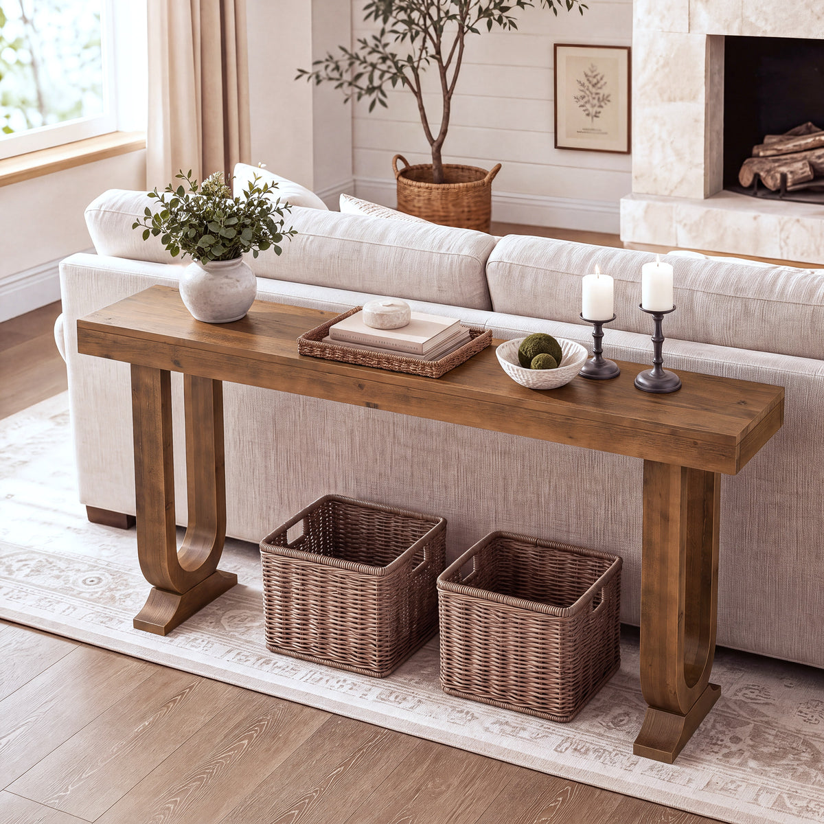 63" Farmhouse Console Table, Thick Solid Wood & Unique Legs, Entryway Sofa Table