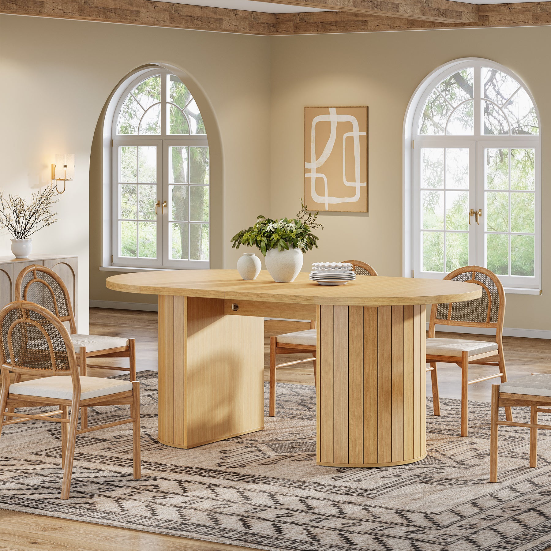 63" Dining Table for 4-6, Oval Dining Room Dinner Table for Kitchen