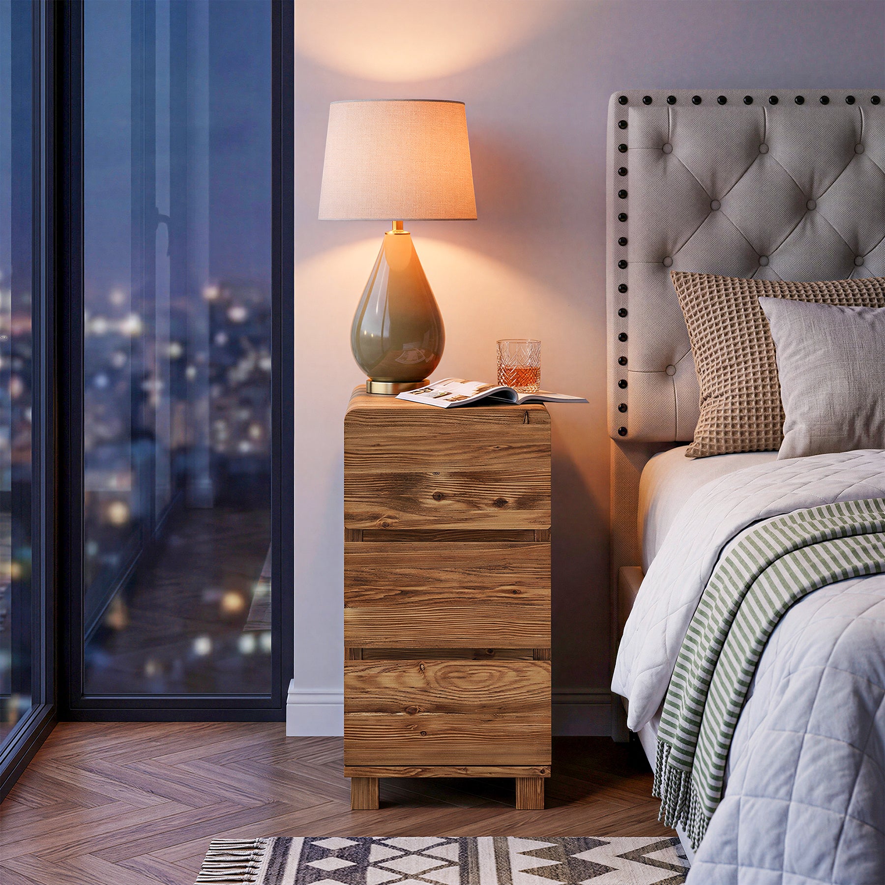 Tribesigns 3-Drawer Nightstand, Solid Wood Bedside Table for Bedroom