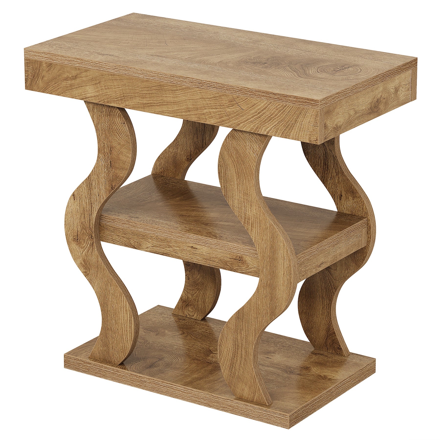 Tribesigns 3-Tier Wooden side Table, Skinny Small Nightstand for Living Room with Storage Shelf