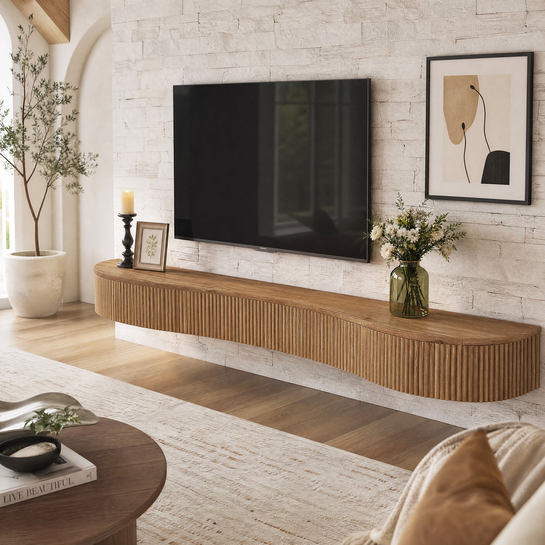 70.87" Wood Fireplace Mantel Shelf, Floating Display Shelf for Living Room