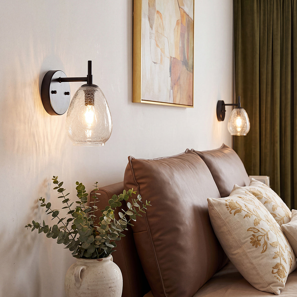 Tribesigns Wall Sconce with Black Crackle Glass, Indoor Wall Light Set of 2