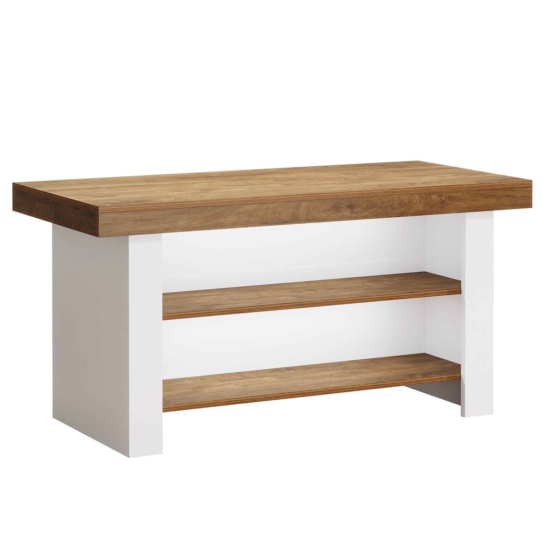 55" Kitchen Island, Farmhouse Center Island with 2 Tier Storage