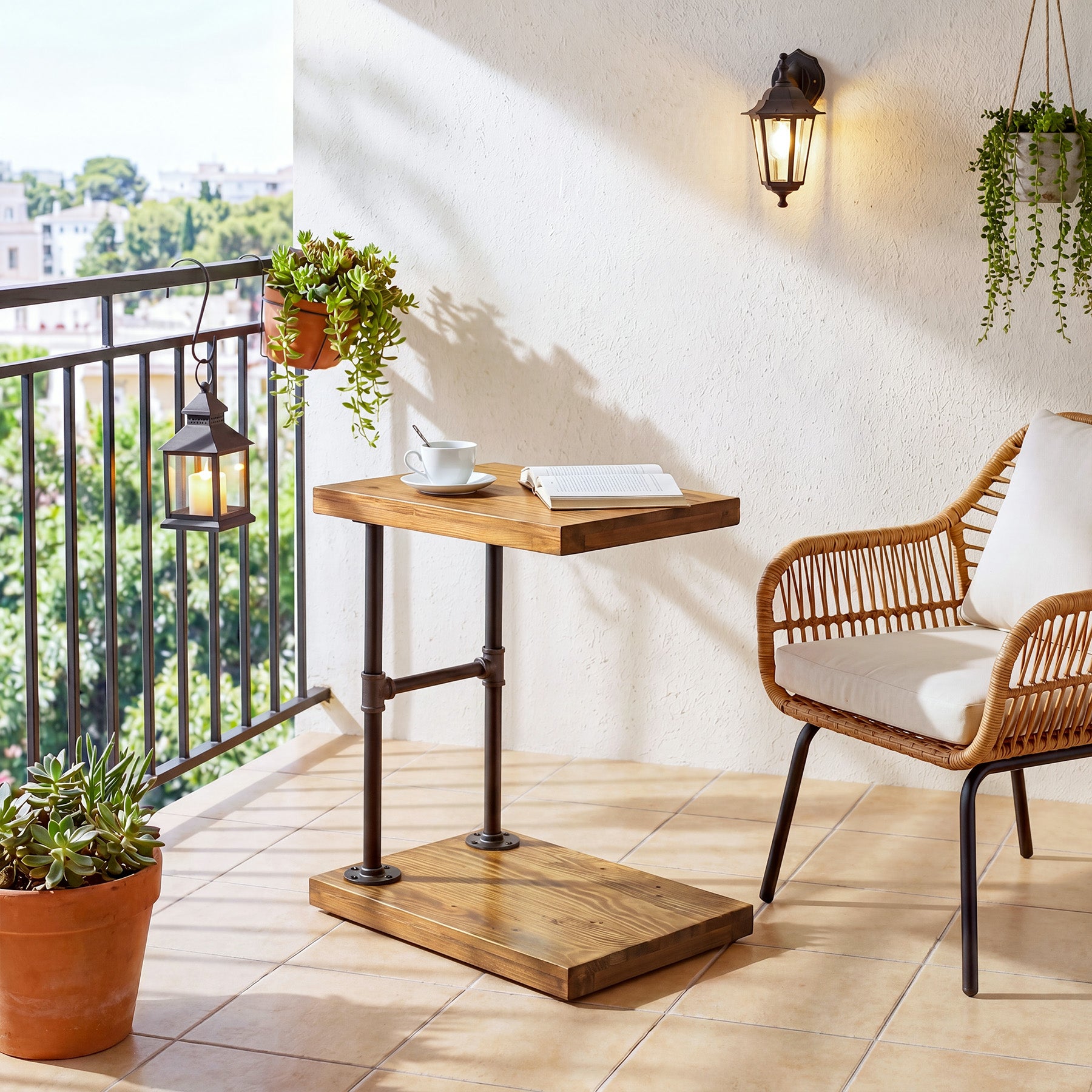 19.7" Solid Wood End Table, 2-Tier Storage Table