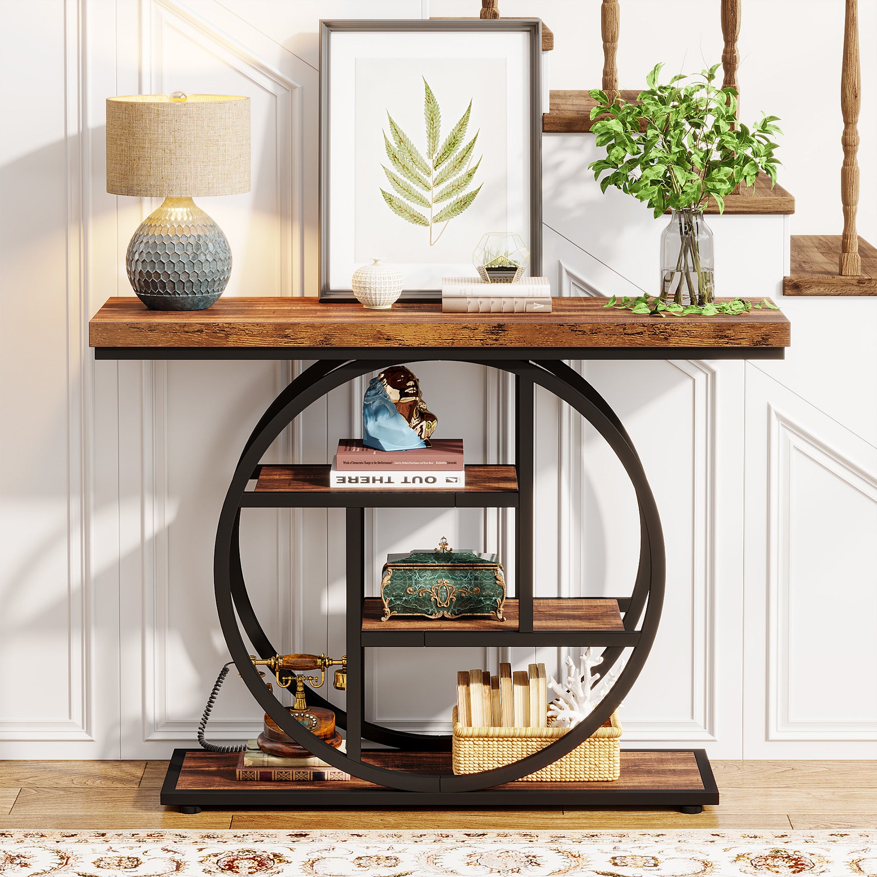 4-Tier Console Table, 41.3" Entryway Sofa Table with Circle Base