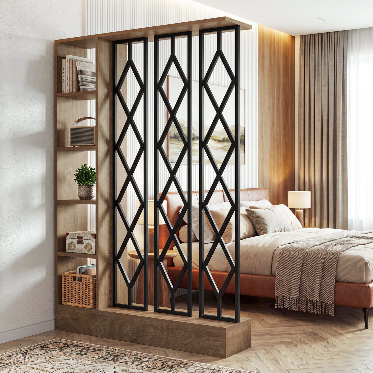 70.87" Tall Wall Room Divider, Freestanding Wall Partition with 5-Tier Storage Shelves