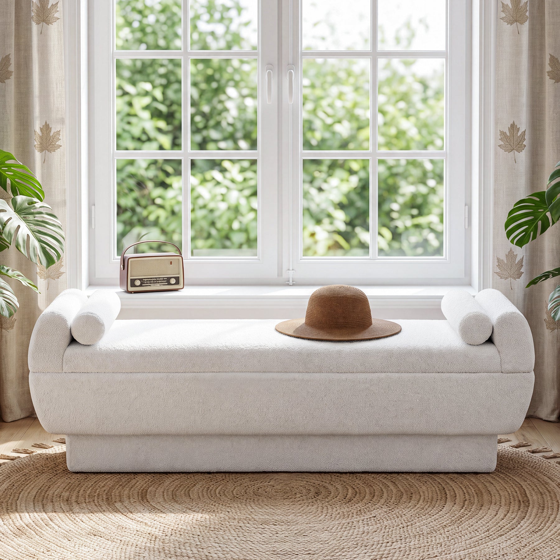 59.8-Inch Upholstered End of Bed Bench, Sherpa Entryway Bench