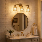 3-Light 22" Bathroom Vanity Light, Brushed Brass Wall Sconce with Amber Glass 3