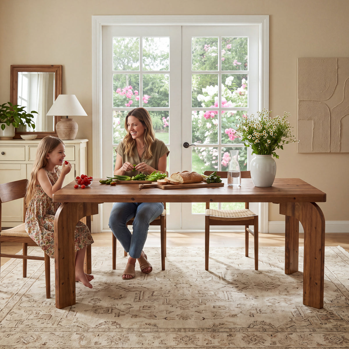 63" Solid Wood Dining Table for 4-6, Rectangular Kitchen Table