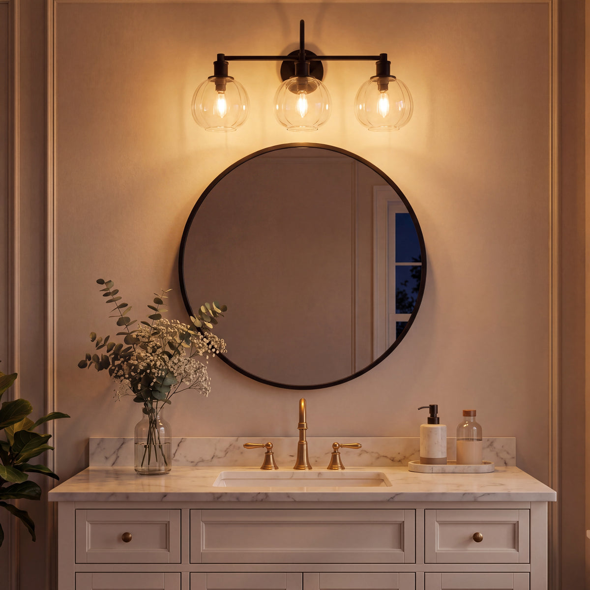 3-Light 23" Bathroom Vanity Light, Modern Black Wall Sconce with Clear Glass Shade