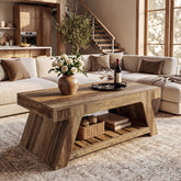 47" Farmhouse Coffee Table, 2-Tier Center Table with Slatted Storage Shelf for Living Room 3