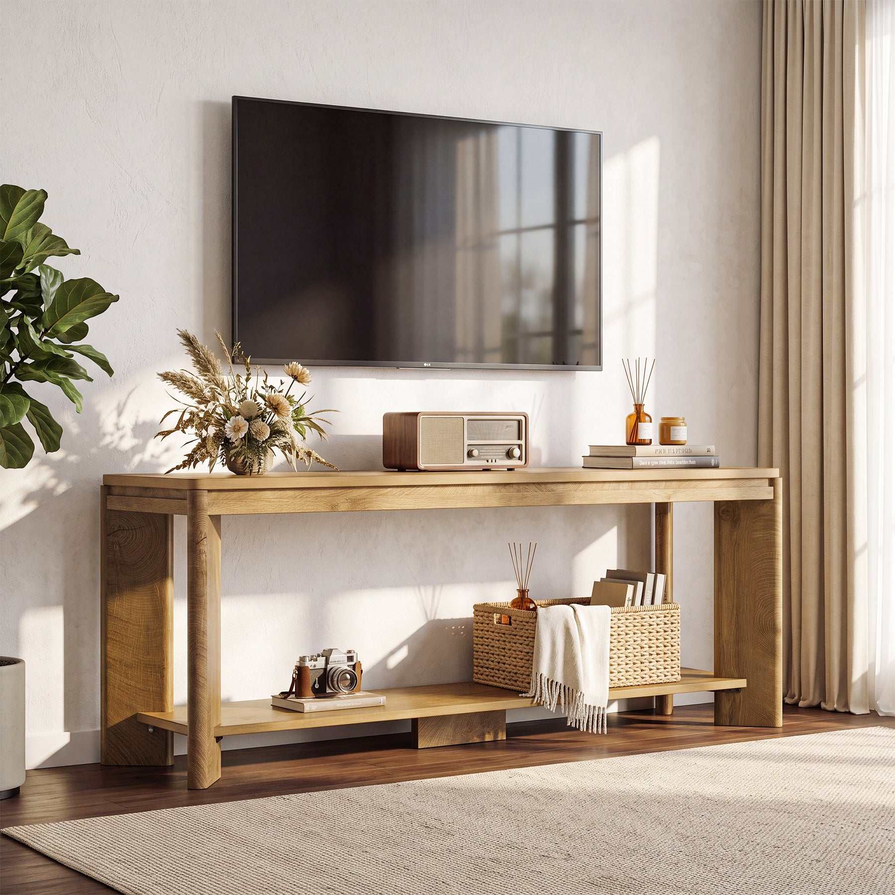 63" TV Stand for TVs up to 70", Entertainment Center with 2-Tier Shelves for Living Room