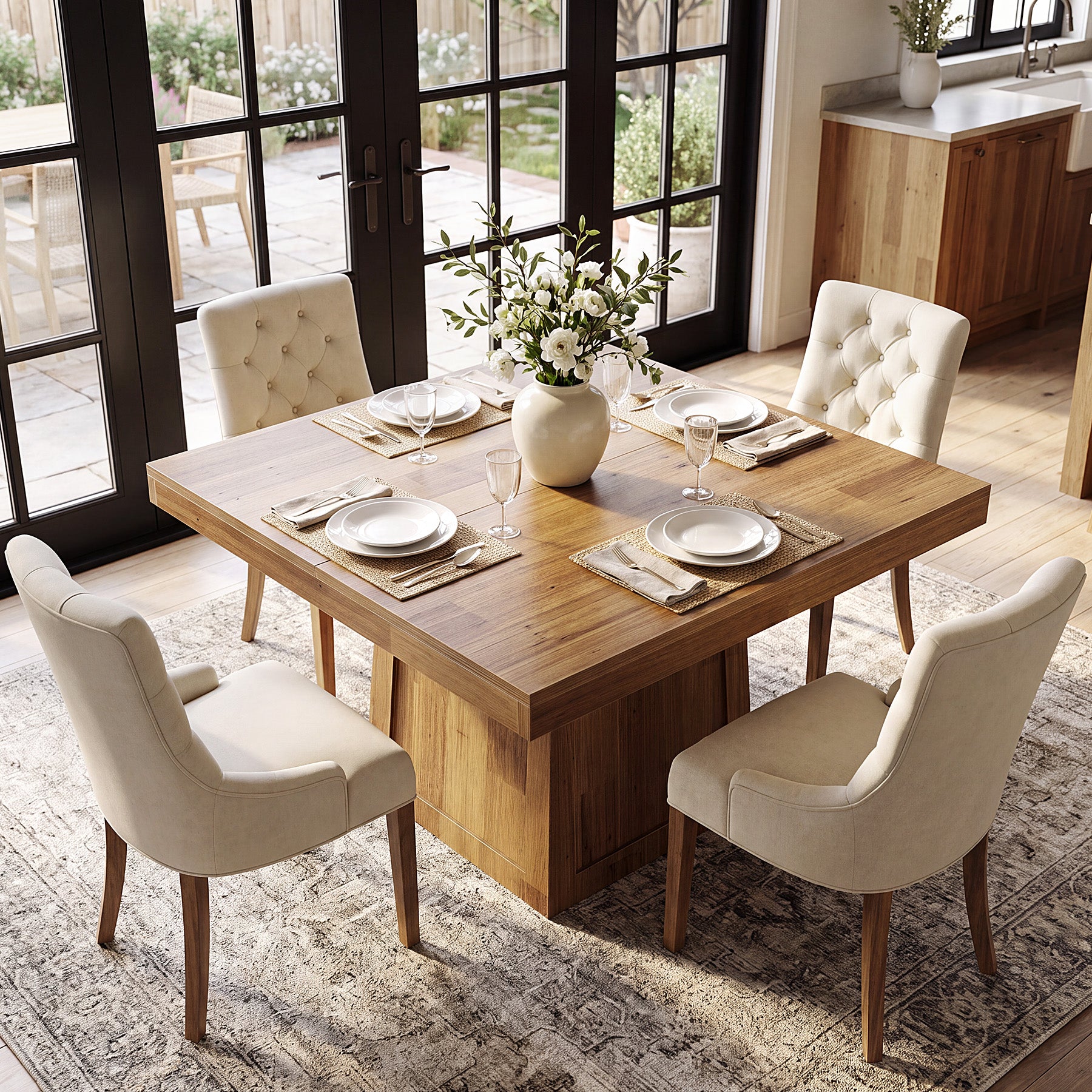 31.5" Square Dining Table, Farmhouse Dinner Table with Trapezoidal Base for 2-4
