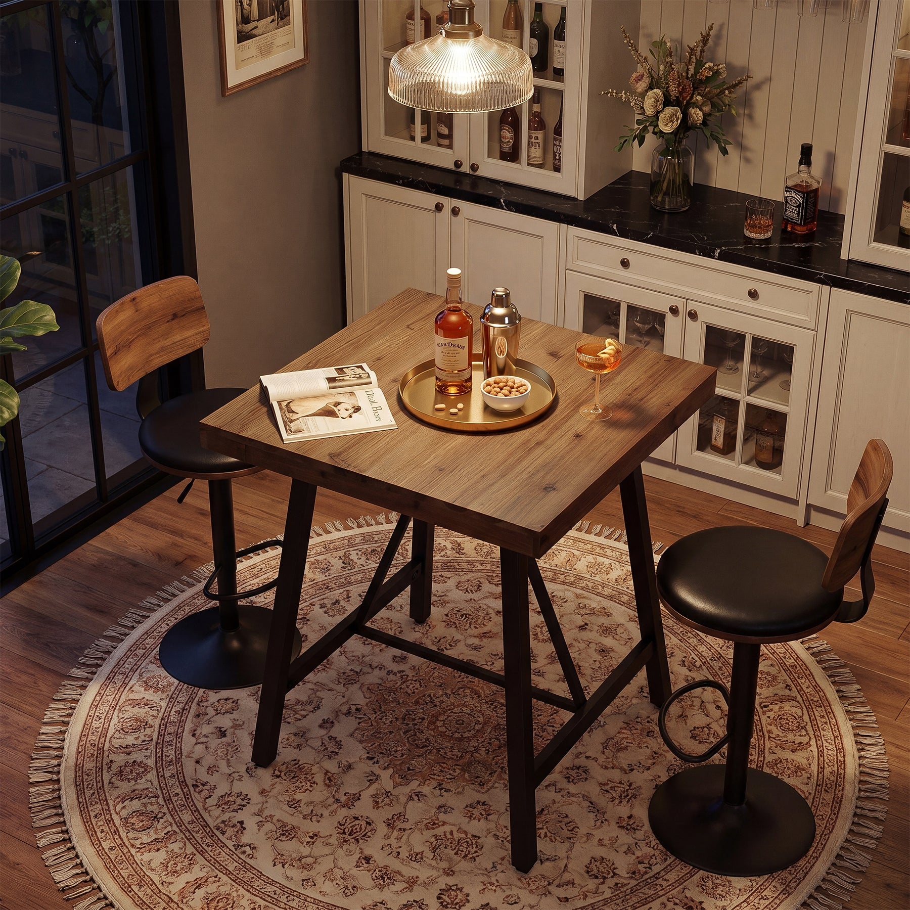 31.5" Solid Wood Bar Table, Counter Height Pub Table Kitchen Dinner Table