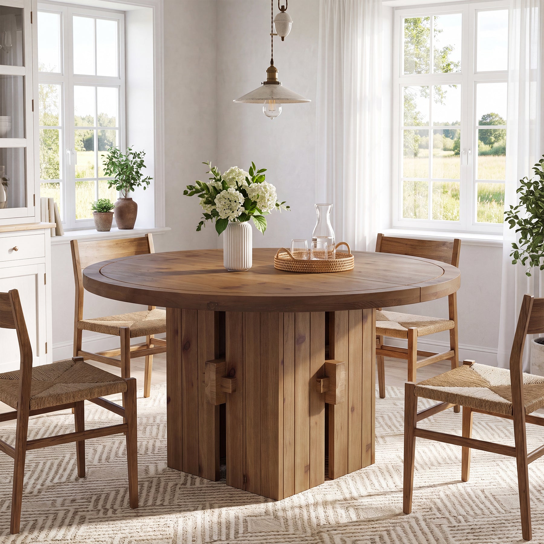 47" Solid Wood Dining Table, Farmhouse Round Kitchen Table for 4-6