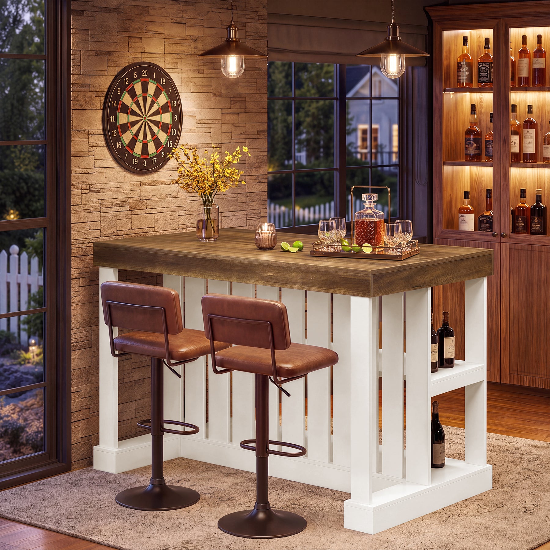 55-Inch Kitchen Island with Storage, Farmhouse Freestanding Island Table
