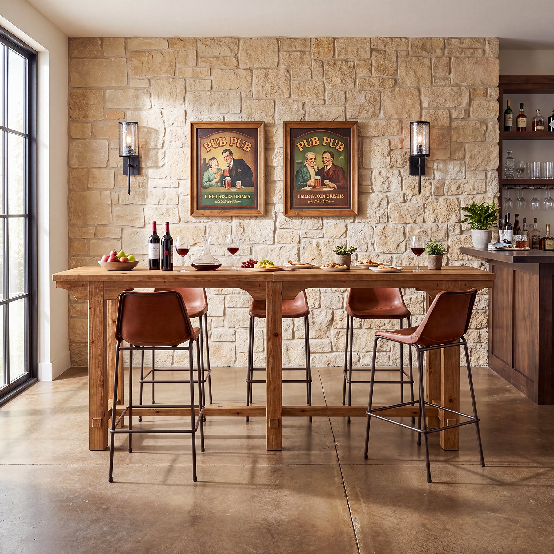 79" Extra Long Bar Table for 6-8, Counter Height Solid Wood Pub Table, Narrow High Top