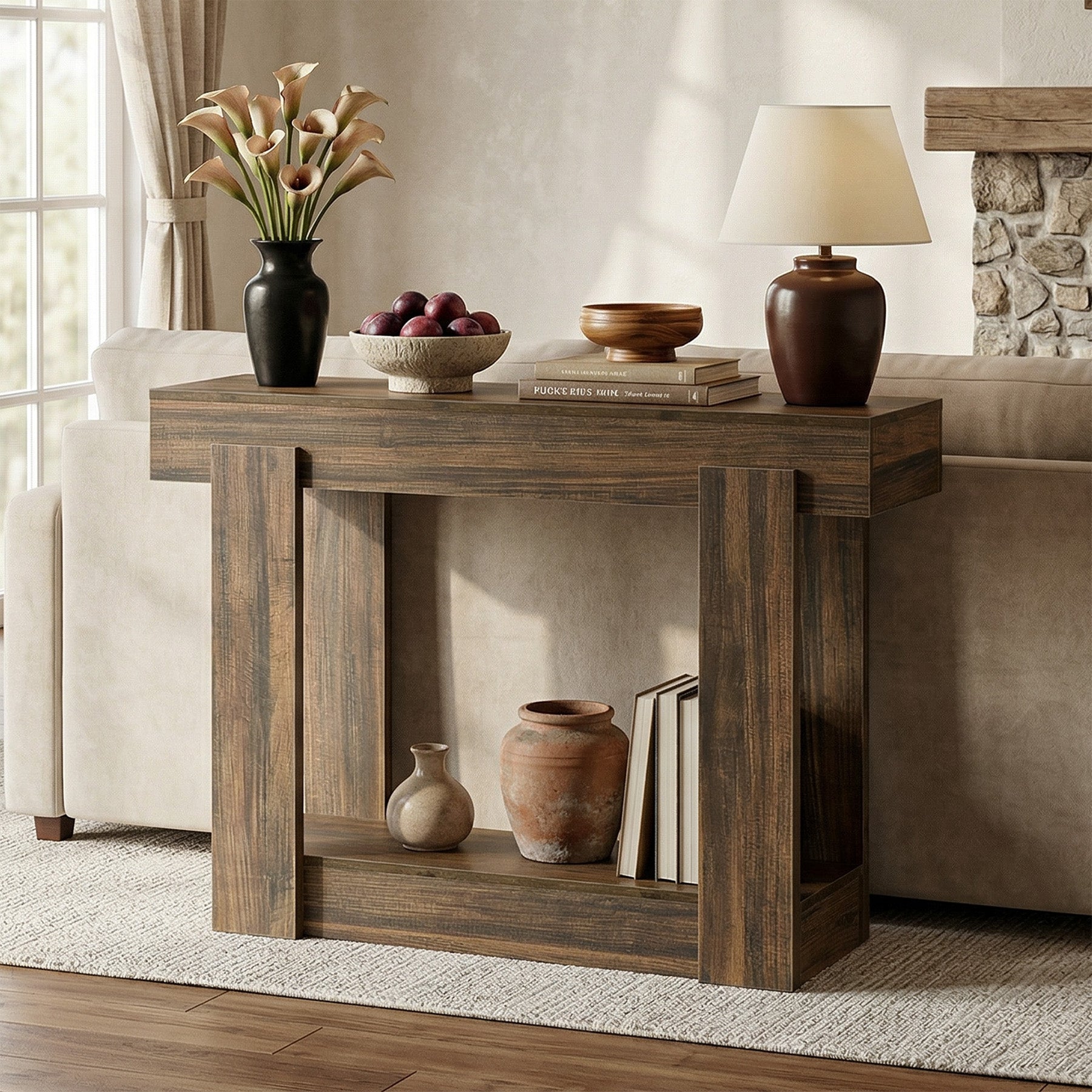 41" Farmhouse Console Table with Storage Shelf, Narrow Entryway Sofa Table