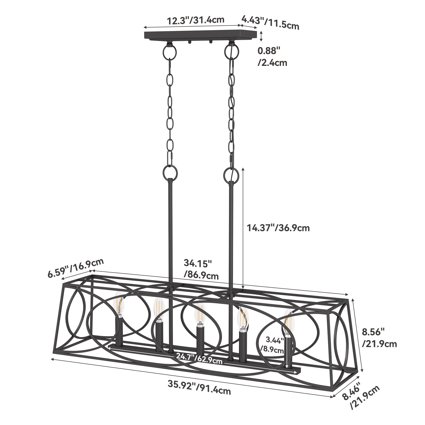 5-Lights Light Fixture, Modern Chandeliers Kitchen Island Ceiling Lighting
