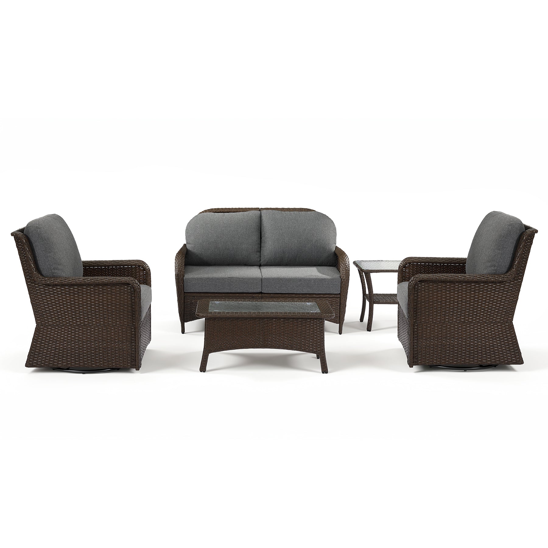 5-Piece Wicker Patio Furniture Set, Outdoor PE Rattan Conversation Set for Backyard