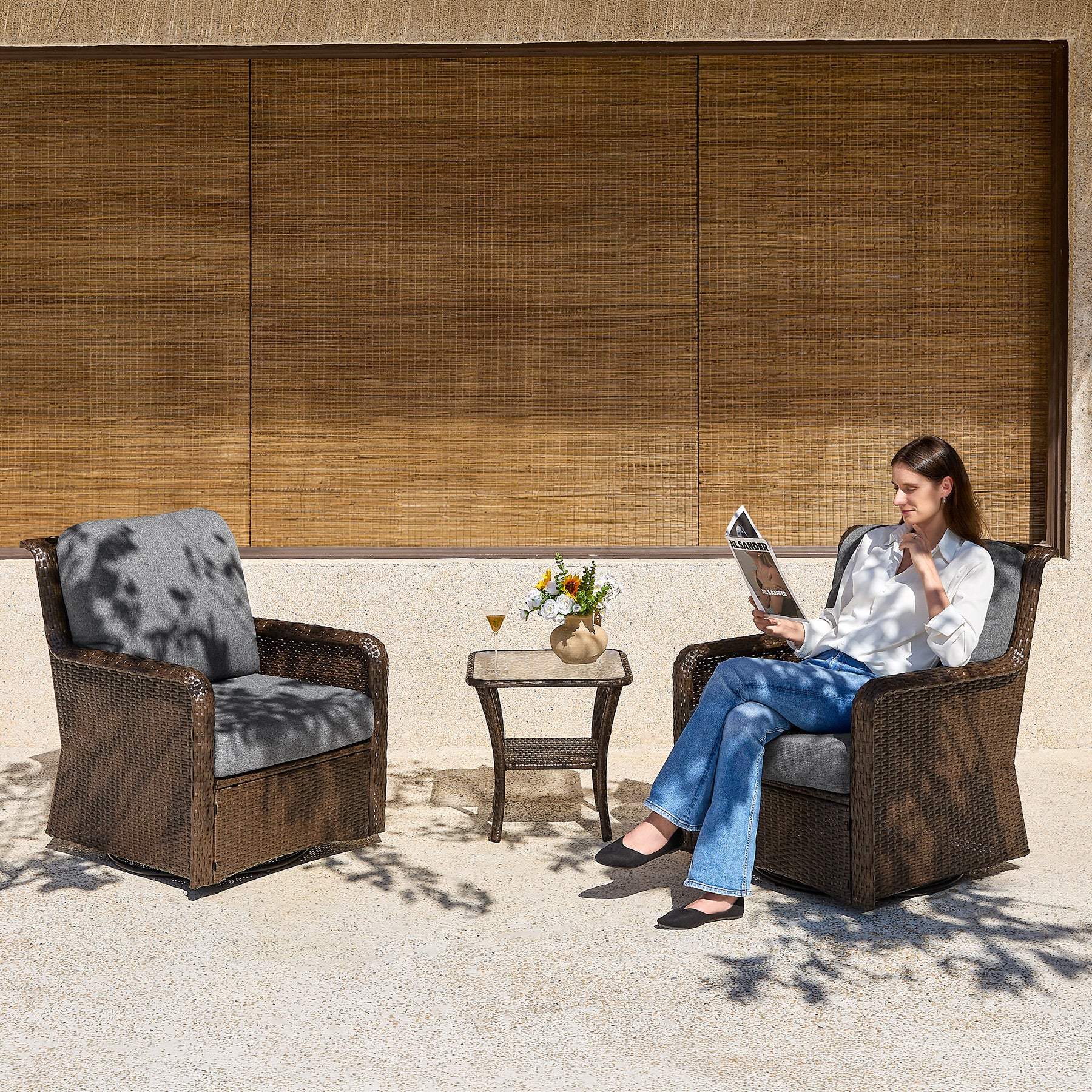 5-Piece Wicker Patio Furniture Set, Outdoor PE Rattan Conversation Set for Backyard