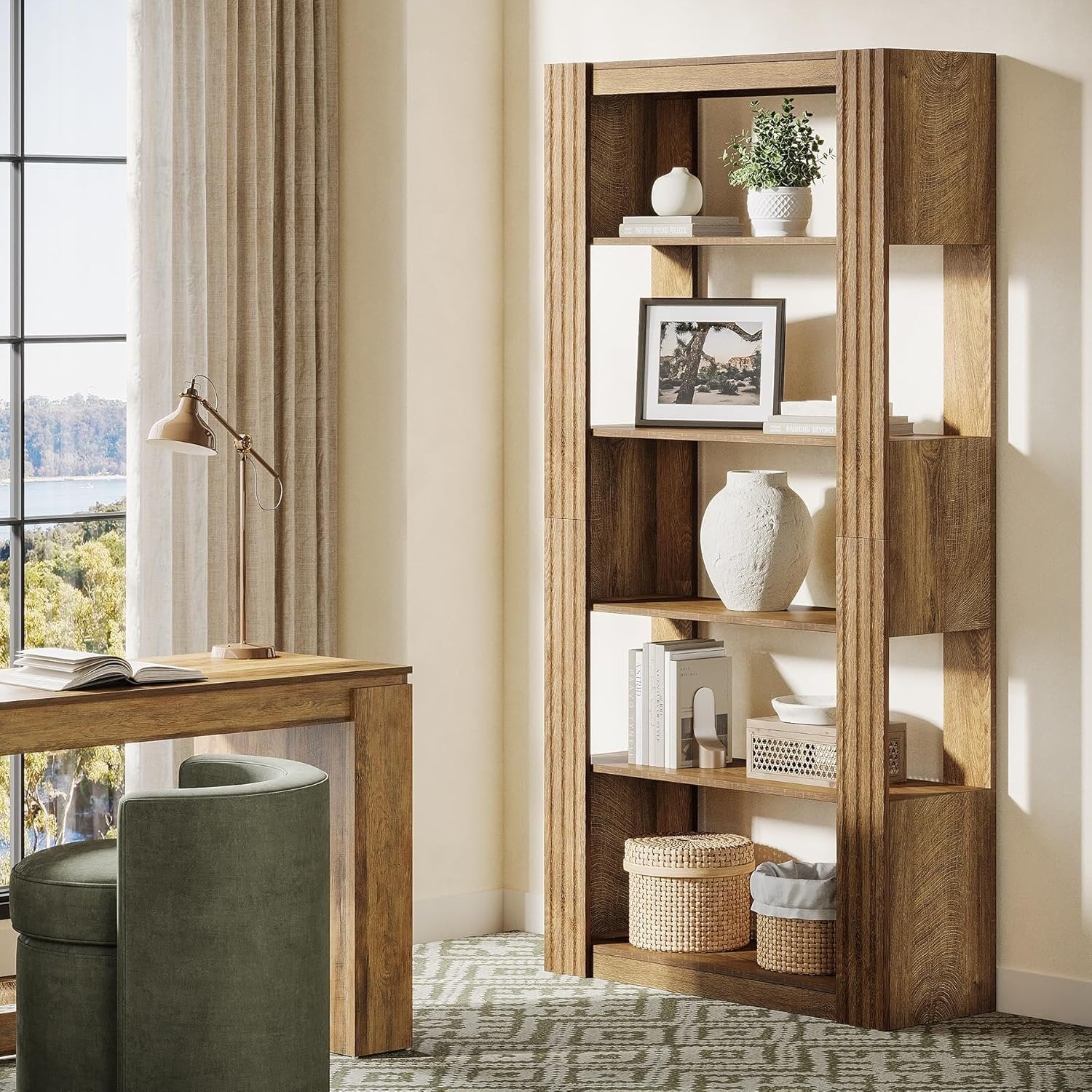 5-Tier Bookcase, 70.8" Bookshelf Floor Standing Display Storage Racks