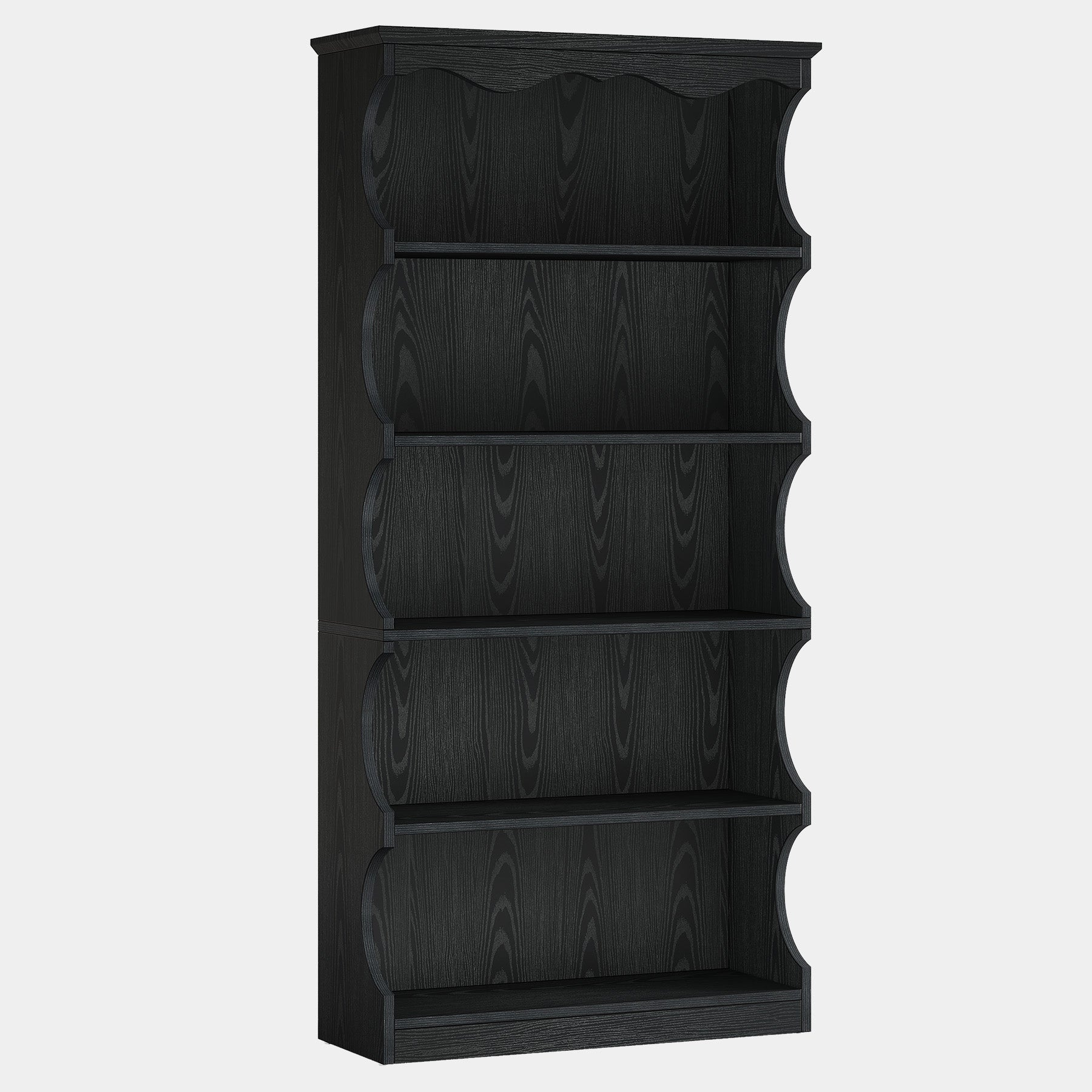 70" Vintage Bookcase, 5-Tier Bookshelf Display Shelves with Unique Curved-Edge Design