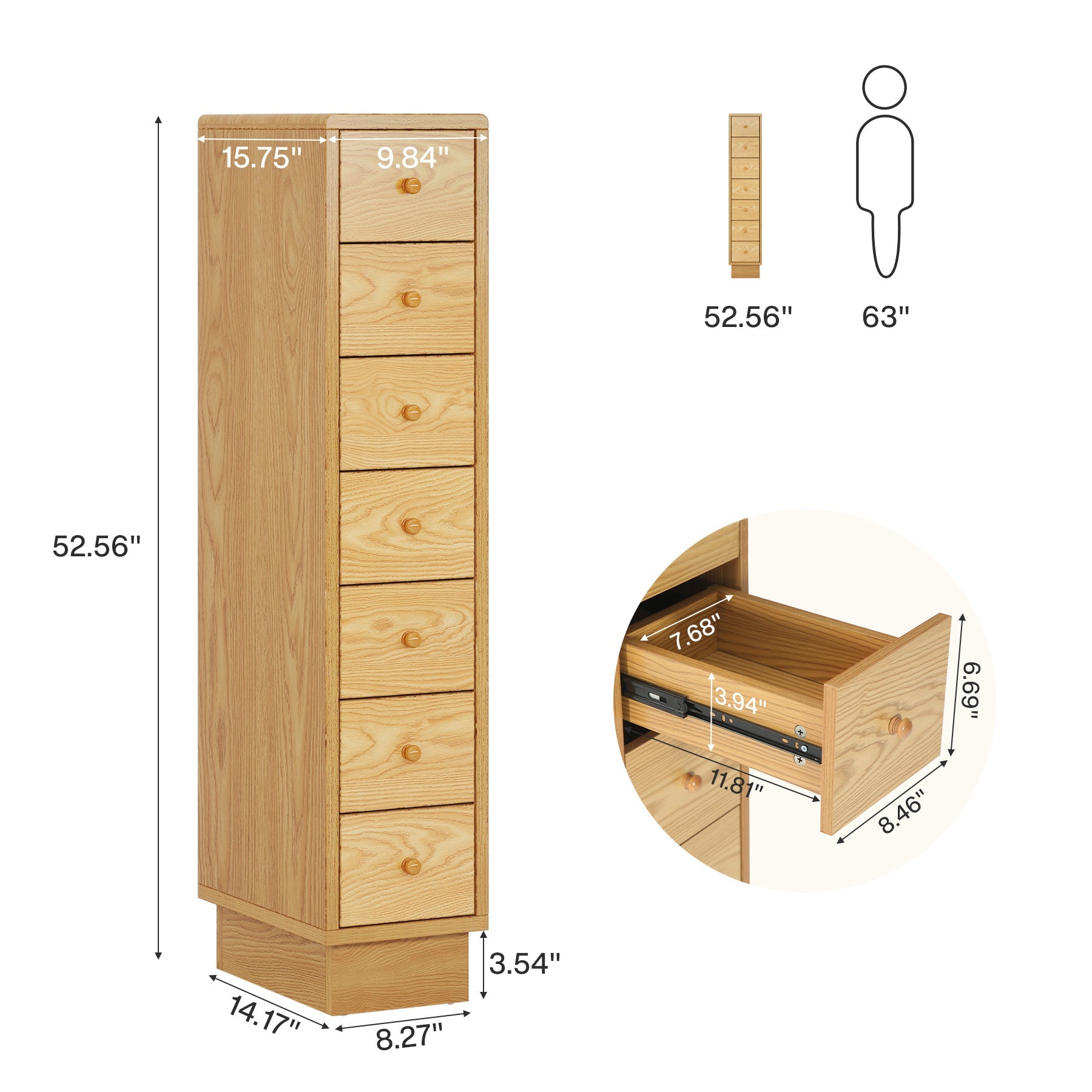 5 - Drawer Chest, Wood Narrow Dresser Storage Chest of Drawers Tribesigns