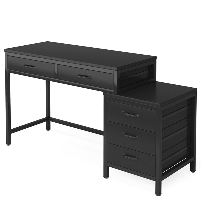 5 - Drawer Computer Desk, Study Writing Table with Reversible Drawer Cabinet Tribesigns