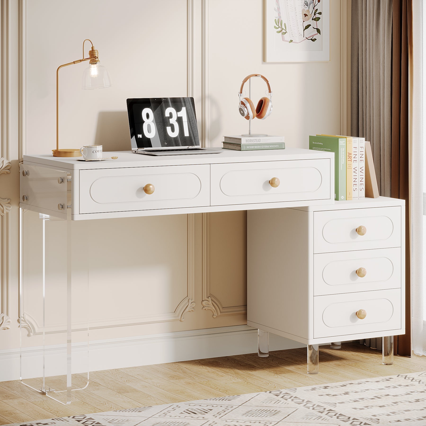 Tribesigns 5 Drawer Computer Desk with Transparent Acrylic Base Legs