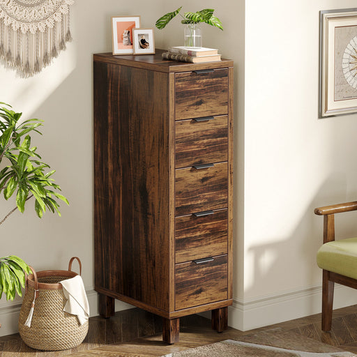 5 - Drawer Narrow Dresser, Dresser Chest of Drawers Wood Storage Tower Drawers Tribesigns